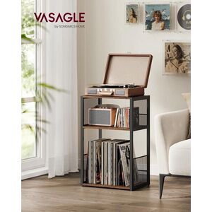 Imagine Suport pentru pick-up, Vasagle, spatiu depozitare pana la 100 discuri, 43x30x69 cm, maro rustic
