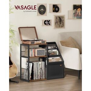 Imagine Suport pentru pick-up, Vasagle, spatiu depozitare pana la 140 discuri, 81x30x69 cm, maro rustic