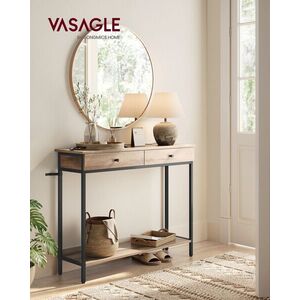 Imagine Consola cu 2 sertare, Vasagle, 100x30x80 cm, PAL/otel, camel/negru