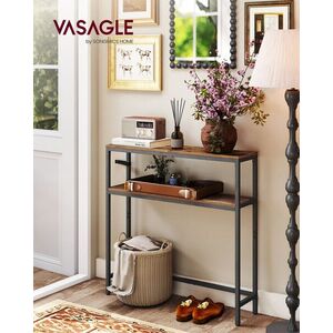 Imagine Consola cu 2 rafturi, Vasagle, 80x20x80 cm, PAL/otel, maro rustic/negru