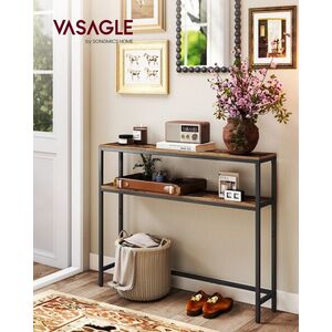 Imagine Consola cu 2 rafturi, Vasagle, 100x20x80 cm, PAL/otel, maro rustic/negru