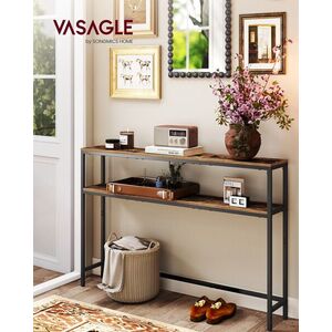 Imagine Consola cu 2 rafturi, Vasagle, 120x20x80 cm, PAL/otel, maro rustic/negru