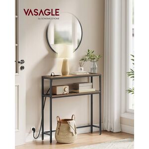 Imagine Consola cu priza si USB, Vasagle, 80x20x80 cm, PAL/otel, maro rustic/negru