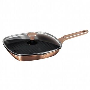 Imagine Tigaie grill cu capac Kikoza , Kikoza Milano, 28 cm, 2.1 L, aluminiu forjat, roz