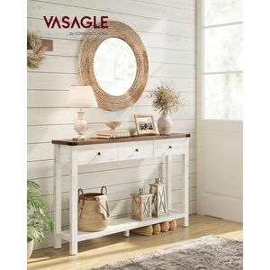 Imagine Consola cu 3 sertare si raft, Vasagle, 120x24x76 cm, MDF/PAL/otel, maro miere/alb vintage