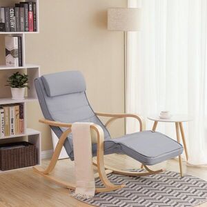Imagine Scaun balansoar reglabil in 5 pozitii, Songmics, 67x125x91 cm, max 150 kg, lemn de mesteacan/bumbac, gri deschis