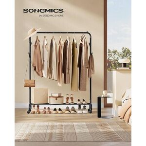 Imagine Suport pentru umerase, Songmics, cu roti, 103.5x41x155 cm, otel, negru
