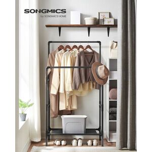 Imagine Suport dublu pentru umerase, Songmics, cu 2 bare si raft, 83x45x157 cm, otel, negru