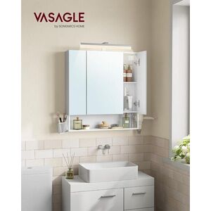Imagine Dulap baie cu oglinda Vasagle, cu prize si USB, 70x16.5x75 cm, PAL/MDF/sticla, alb