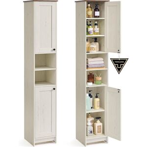 Imagine Dulap ingust pentru baie, Songmics, montaj fara unelte, 30x30x170 cm, MDF, alb vintage