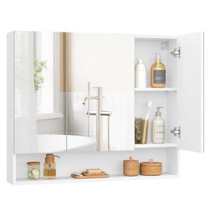 Imagine Dulap baie cu oglinda, Vasagle Kailyn, montare pe perete, 90x16.5x75 cm, PAL/sticla, alb