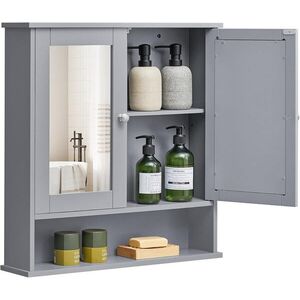 Imagine Dulap baie suspendat, Vasagle, cu oglinda si raft reglabil, 56.5x13x58.5 cm, MDF, gri