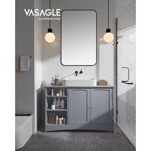 Imagine Dulap pentru baie / masca de lavoar Vasagle, cu raft deschis si dulap dublu, 90x30x60 cm, MDF, gri