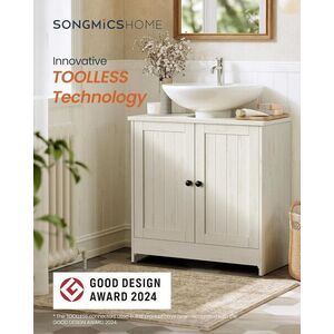 Imagine Dulap pentru baie / masca de lavoar Songmics, montaj fara unelte, 60x60x61.5 cm, PAL, alb rustic