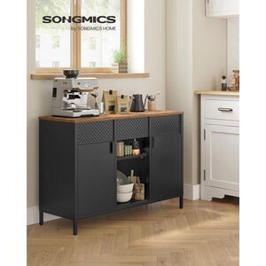 Imagine Dulap metalic multifunctional cu 2 usi, Songmics, rafturi reglabile, 110x40x76 cm, otel, maro/negru