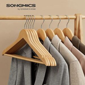 Imagine Set 10 umerase din lemn, Songmics, cu bara pantaloni, max 5 kg, lemn de artar, natur