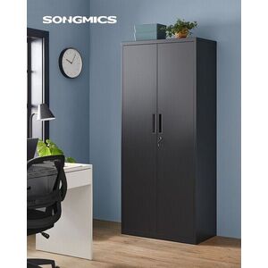 Imagine Dulap metalic birou, Songmics, 4 rafturi, cu incuietoare, 80x40x180 cm, otel, negru