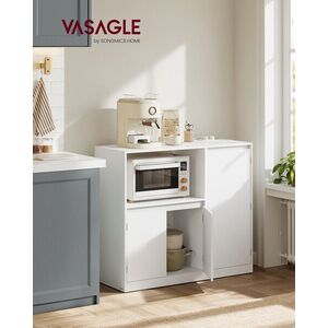 Imagine Dulap bucatarie cu suport microunde si prize integrate, Vasagle, 90x40x90 cm, PAL, alb