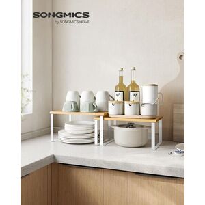 Imagine Set 4 organizatoare bucatarie, Songmics, 29.7x19.5x15.5 cm, metal/bambus, alb/natural