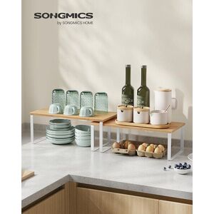 Imagine Set 2 organizatoare dulap bucatarie, Songmics, 39.7x19.5x15.8 cm, metal/lemn, alb/bej