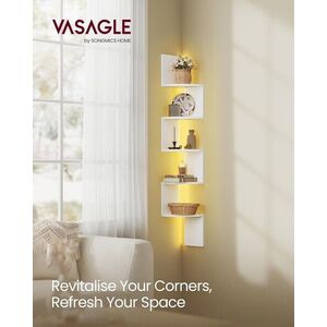 Imagine Etajera colt suspendata cu LED RGB, Vasagle, 5 niveluri, 20x20x126 cm, PAL, alb
