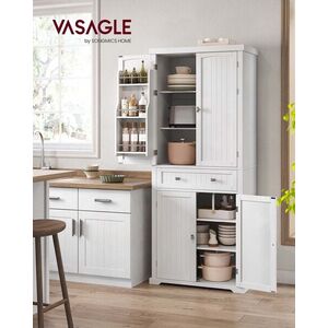 Imagine Dulap bucatarie, Vasagle, 2 corpuri, sertar si rafturi reglabile, 76x40x182.1 cm, MDF, alb