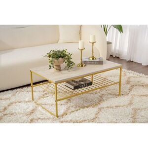 Imagine Masuta de cafea, Hanah Home, Asude, 95x42x55 cm, Travertin / Auriu
