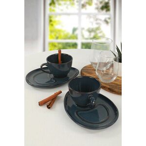 Imagine Set cesti de cafea, Hermia, 275KRM1173, Farfurie: 20 cm (2 bucăți), Albastru inchis