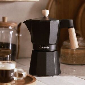 Imagine Cafetiera Mia Mokka, Homla, capacitate 6 cesti, aluminiu/lemn, negru/natur