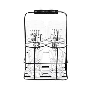 Imagine Set 4 pahare bere cu suport Raya, Homla, 400 ml, sticla/metal, transparent/negru