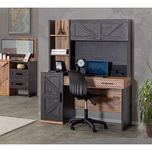 Imagine Set birou si biblioteca, Hanah Home, Antik, 128x166x63 cm, PAL, Antracit/Maro