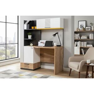 Imagine Birou, Hanah Home, Relax, 130x160x60 cm, PAL, Alb / Antracit / Galben / Maro