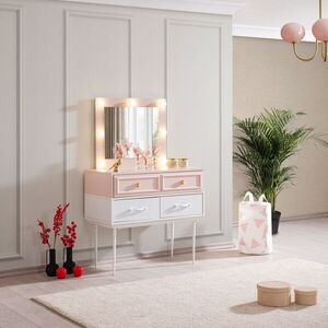 Imagine Masa de machiaj, Hanah Home, Rosa, 90x81x45 cm, PAL, Roz/Alb