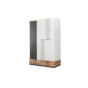 Imagine Dulap pentru haine, Hanah Home, Relax 3, 130x200x60 cm, PAL, Alb / Antracit / Galben / Maro