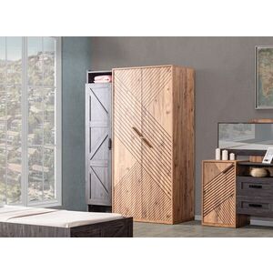 Imagine Dulap pentru haine, Hanah Home, Antik 3, 134x200x60 cm, PAL, Antracit/Maro