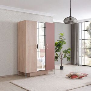 Imagine Dulap pentru haine, Hanah Home, Rosetta, 134x200x60 cm, PAL, Maro / Roz