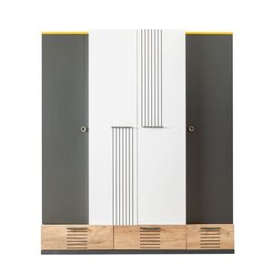 Imagine Dulap pentru haine, Hanah Home, Relax 4, 175x200x60 cm, PAL, Alb / Antracit / Galben / Maro