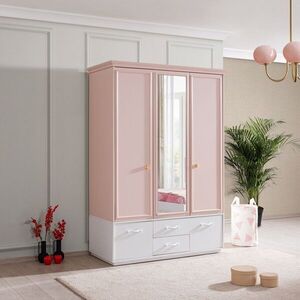 Imagine Dulap pentru haine, Hanah Home, Rosa, 136x197x63 cm, PAL, Roz/Alb