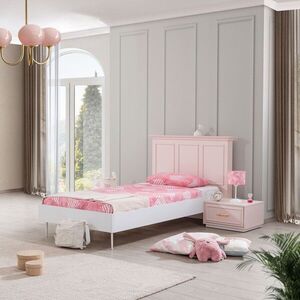 Imagine Pat de o persoană, Hanah Home, Rosa, 124x105x215 cm, PAL, Roz/Alb