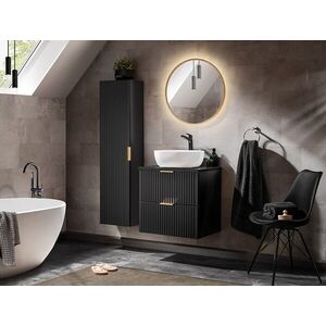 Imagine Set mobilier Adel Black Smile 60 cm, dulap inalt, masca cu lavoar si oglinda, Comad, MDF/PAL, negru