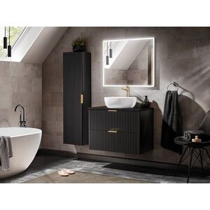 Imagine Set mobilier Adel Black Smile 80 cm, dulap inalt, masca cu lavoar si oglinda, Comad, MDF/PAL, negru