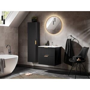 Imagine Set mobilier Adel Black 60 cm, dulap inalt, masca cu lavoar si oglinda, Comad, MDF/PAL, negru