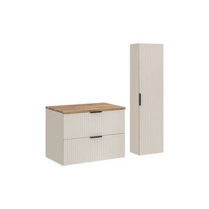 Imagine Set mobilier baie Adel Cashmere Wotan 80 cm HC, dulap inalt si masca lavoar, Comad, MDF/PAL, casmir