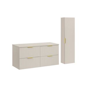 Imagine Set mobilier baie Adel Cashmere 120 cm, dulap inalt si masca dubla lavoar, Comad, MDF/PAL, casmir