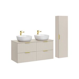 Imagine Set mobilier baie Adel Cashmere Smile 120 cm, dulap inalt si masca dubla cu lavoar, Comad, MDF/PAL, casmir
