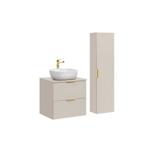 Imagine Set mobilier baie Adel Cashmere Smile 60 cm, dulap inalt si masca cu lavoar, Comad, MDF/PAL, casmir