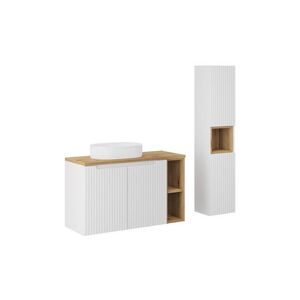 Imagine Set mobilier baie Nova White Beyond 100 cm, dulap inalt si masca cu lavoar, Comad, MDF/PAL, alb/stejar