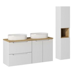Imagine Set mobilier baie Nova White Beyond 120 cm, dulap inalt si masca dubla cu lavoar, Comad, MDF/PAL, alb/stejar