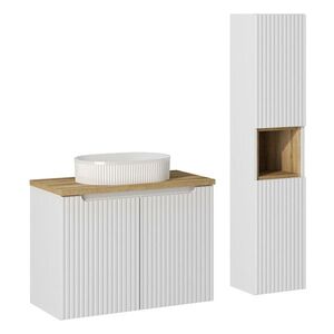 Imagine Set mobilier baie Nova White Beyond 80 cm, dulap inalt si masca cu lavoar, Comad, MDF/PAL, alb/stejar