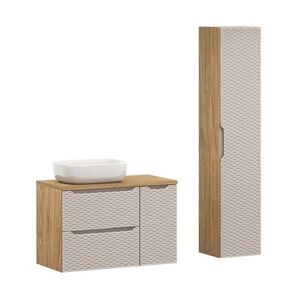 Imagine Set mobilier baie Ocean Beige 90 cm, dulap inalt si masca cu lavoar, Comad, MDF/PAL, bej